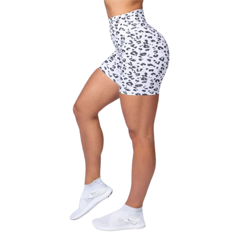 WHITE LEOPARD BIKER SHORT